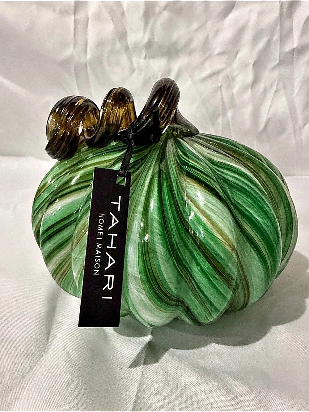 Tahari Home Maison Green & Brown Glass Pumpkin